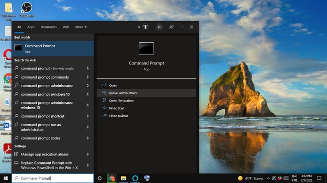 Ejecutar como administrador bajo el símbolo del sistema en la búsqueda de Windows