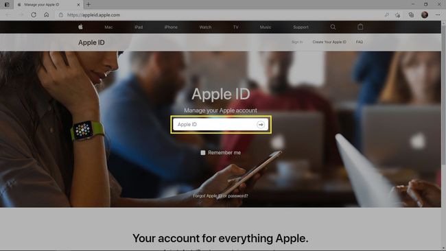 Веб-сайт Apple ID.