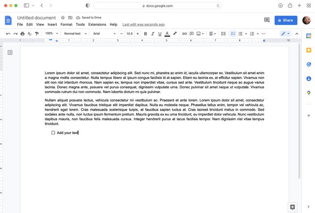 Uma caixa de seleção foi adicionada ao Google Doc