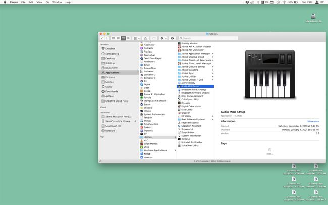 Tangkapan layar dari Finder yang menampilkan aplikasi Audio MIDI Setup