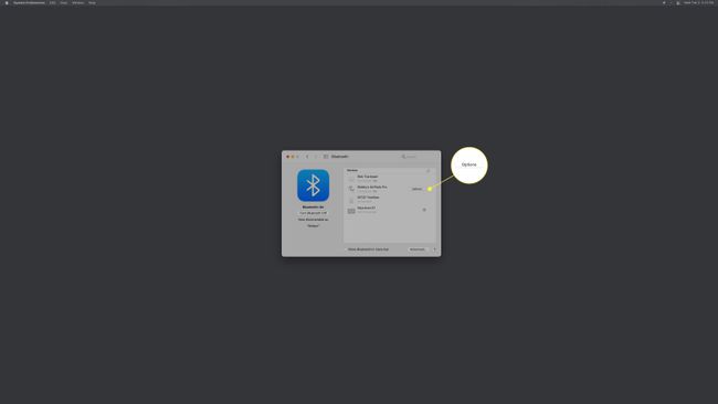 macOS용 Bluetooth 환경설정 패널의 AirPods 옵션.