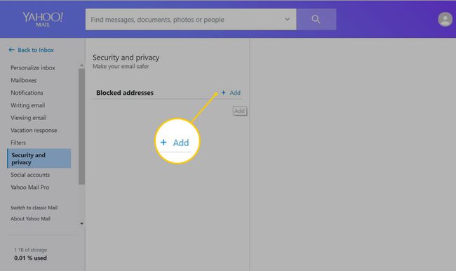 Adicionar botão na página de remetentes bloqueados do Yahoo Mail