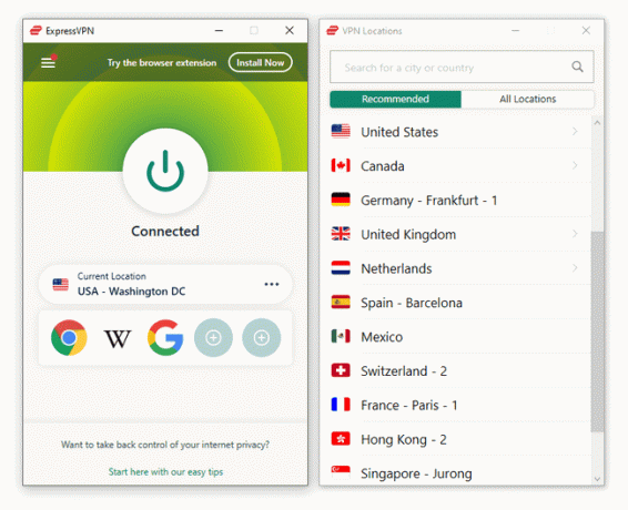 Lista de servidores ExpressVPN