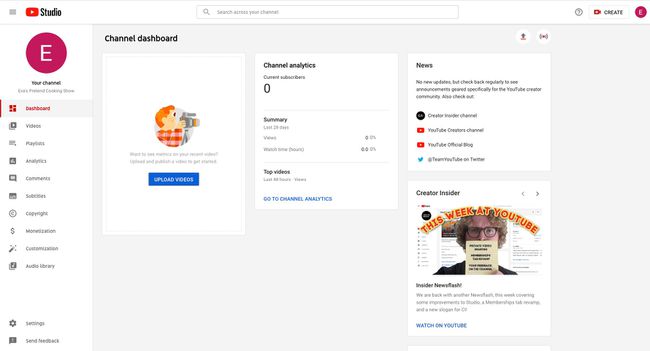 Het YouTube Studio-dashboard van het YouTube-kanaal