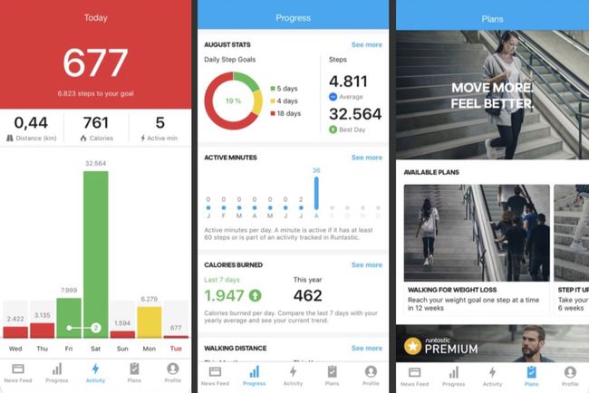 Drei Screenshots von Runtastic Steps.