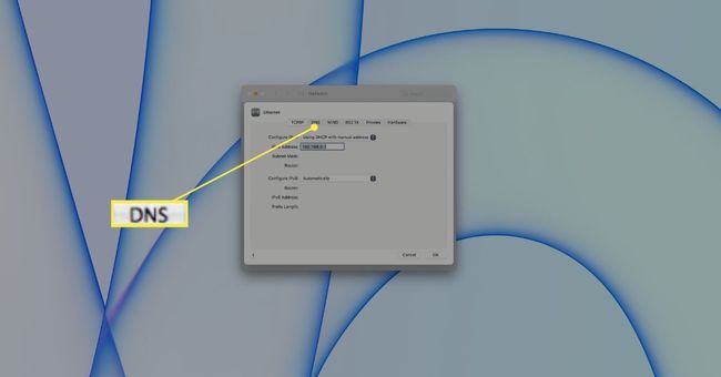 DNS en la configuración de red en una Mac.