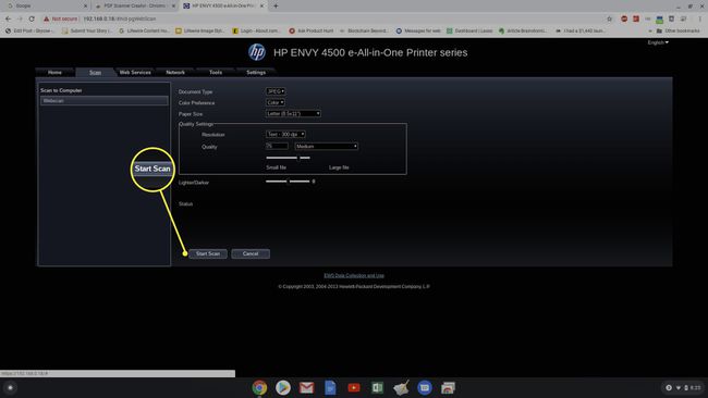 Snimka zaslona značajke web-skeniranja na HP pisačima