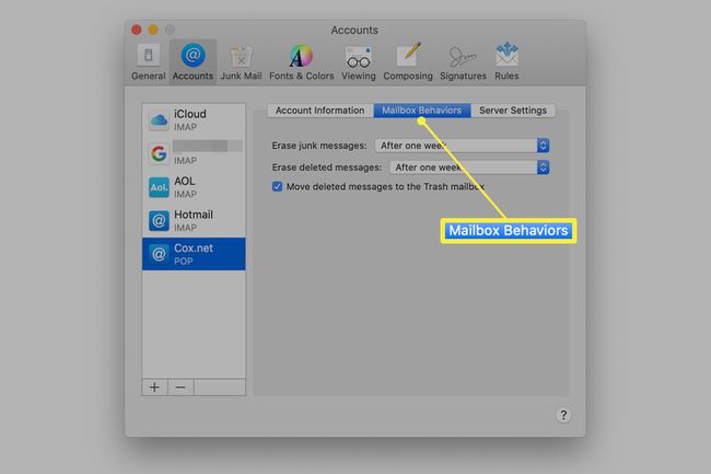 Aba Mailbox Behavors em Mail Preferences