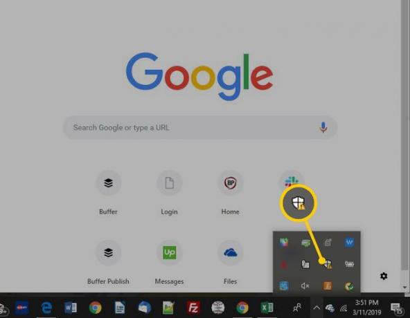 Una captura de pantalla del menú emergente de la aplicación en la barra de tareas de Windows 10 que contiene el icono de Norton Security.