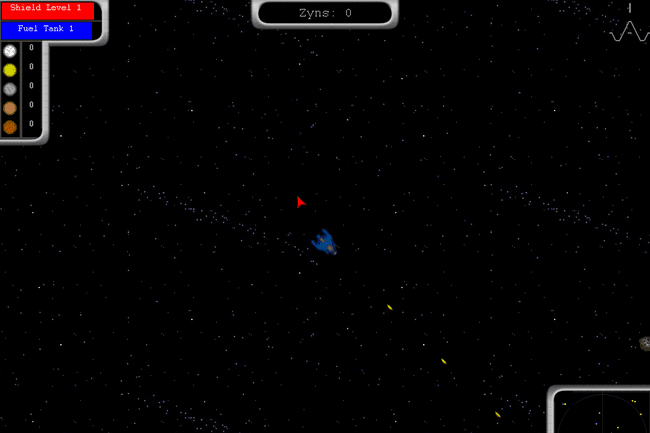 Captura de tela de uma nave espacial disparando em um videogame.