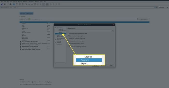 Preferencias de captura de Wireshark