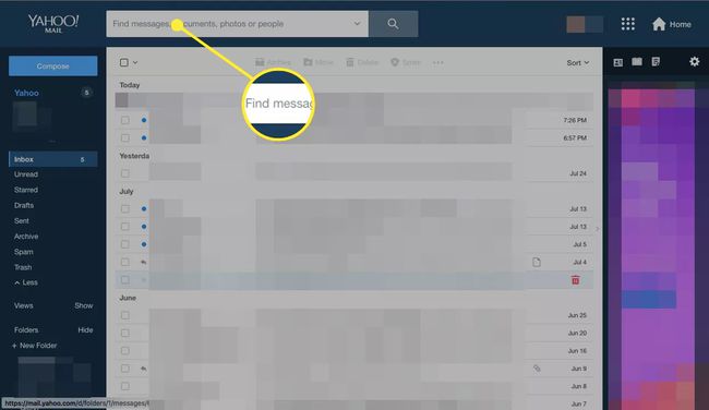 A barra de pesquisa no Yahoo Mail