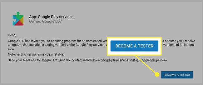 Gumb, ki ga morate klikniti za vstop v program testiranja v Google Play.