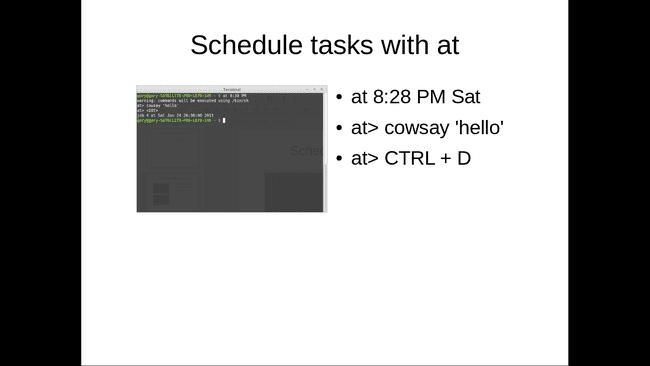 Планирование задач с помощью команды at через терминал Linux