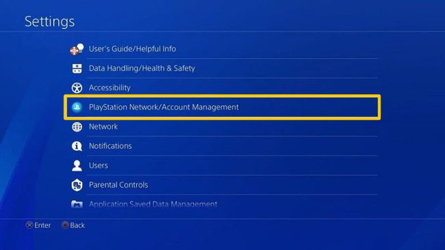 A localização do Gerenciamento de contas no menu Configurações do PS4.