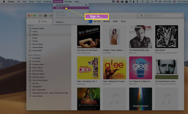 Přihlaste se do iTunes na macOS