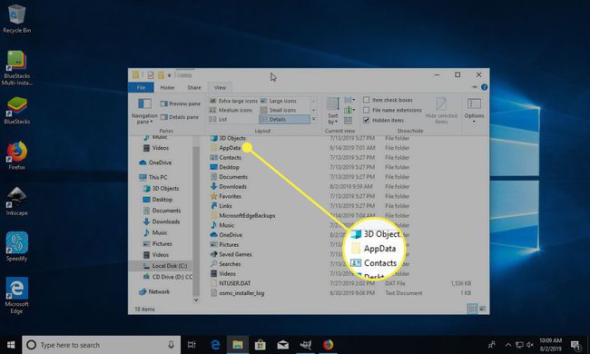 Ein Screenshot eines Benutzerordners in Windows mit hervorgehobenem AppData-Element