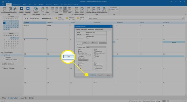 Kalendriõiguste eemaldamise lõpuleviimiseks valige OK.