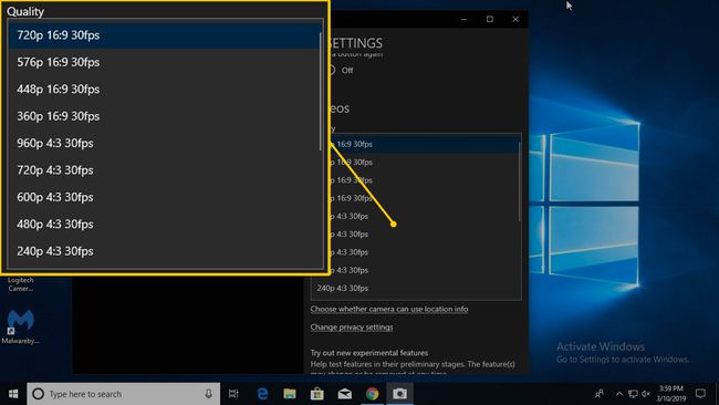 სხვადასხვა ხარისხის პარამეტრები ვებკამერებისთვის Windows 10-ზე