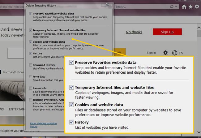 Opciones del historial de navegación en Internet Explorer