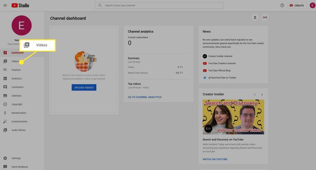 Selecteer Video's in het menu aan de linkerkant van uw dashboard.