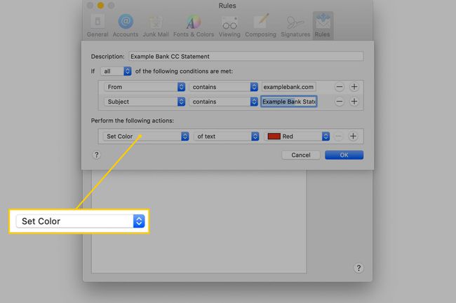 Defina o menu de cores nas preferências do macOS Mail