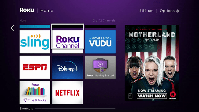 สกรีนช็อตของรายการช่อง Roku