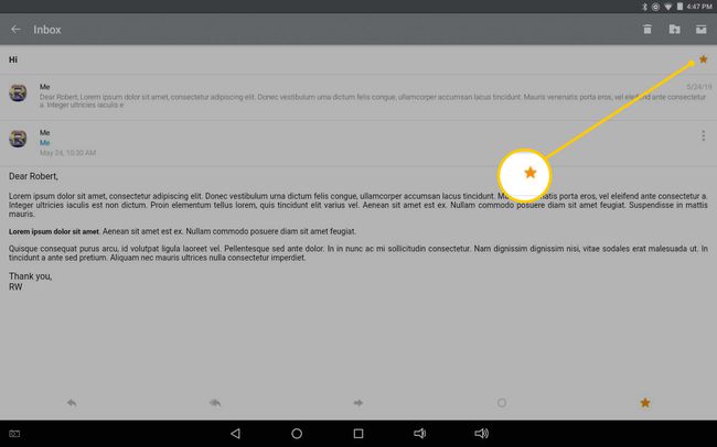 Ícone de estrela no aplicativo Yahoo Mail para Android