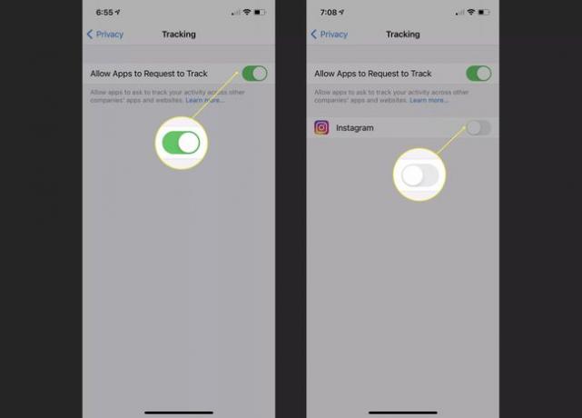 Die Tracking-Einstellungsmenüs auf iOS.