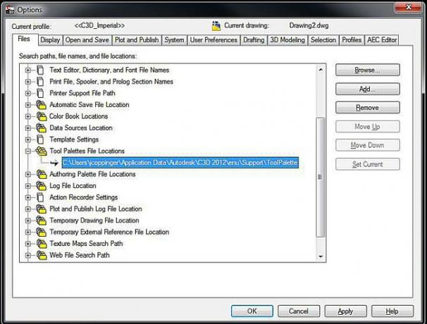 Screenshot der AutoCAD-Werkzeugpalette teilen