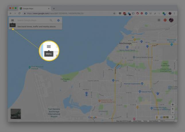 Menuknop in de linkerbovenhoek van Google Maps