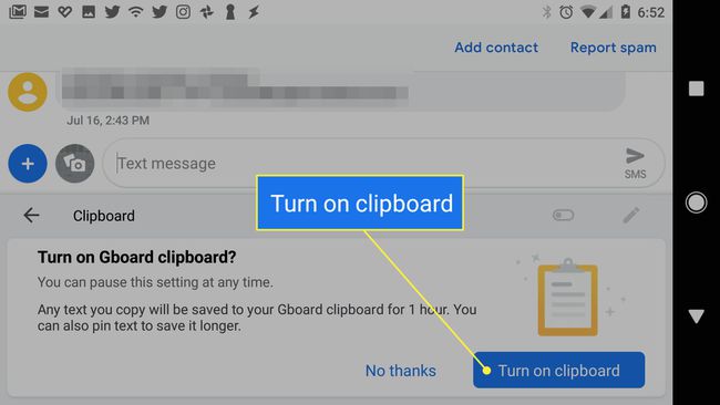 Butonul „Activați clipboard”.