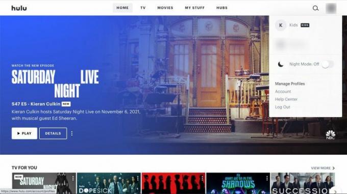 Hulu デスクトップの [プロファイルの管理] オプションにアクセスします。