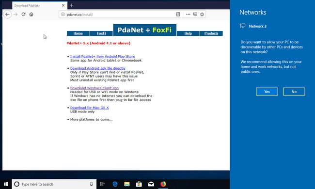 Windows 10 מחובר ל-PdaNet+