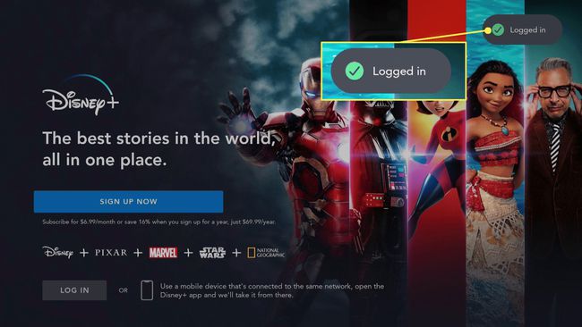 Disney Plus inició sesión en Fire TV con el mensaje de inicio de sesión resaltado