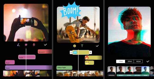 Drei Screenshots der InShot Video Editor-App.