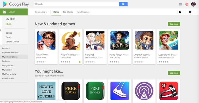 Page d'accueil des applications Google Play
