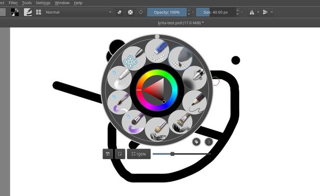 Renkleri ve Fırçaları Seçmek için Krita'nın Açılır Aracı