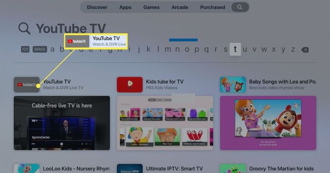 Apple TV ऐप स्टोर खोज परिणामों में YouTube टीवी ऐप दिखा रहा है