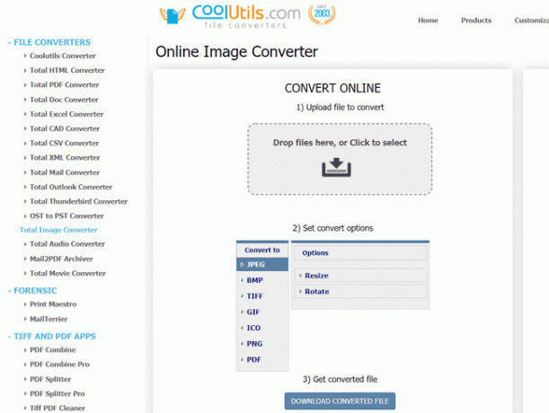 Site-ul online CoolUtils pentru conversia imaginilor