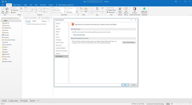 Usalduskeskuse sätted Outlookis.