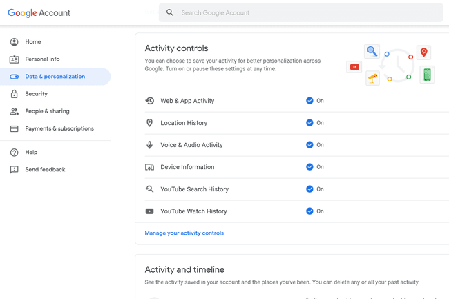 Controles de actividad de datos y personalización en una cuenta de Google