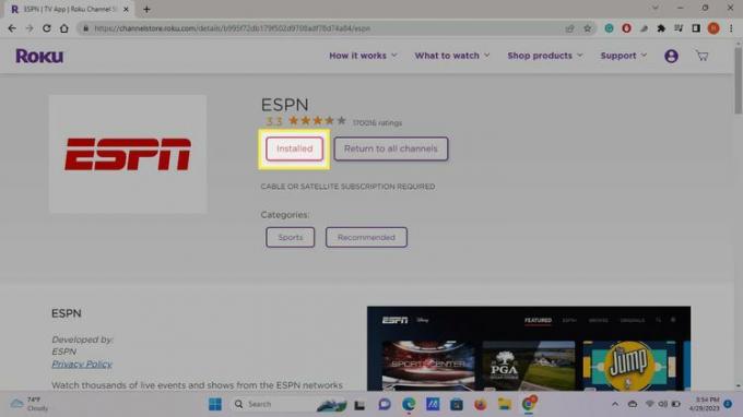 Roku Channel ストアでハイライト表示されているインストール済み。