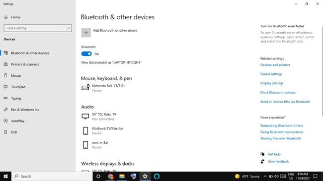 Windows 설정에서 Bluetooth 또는 기타 장치 추가