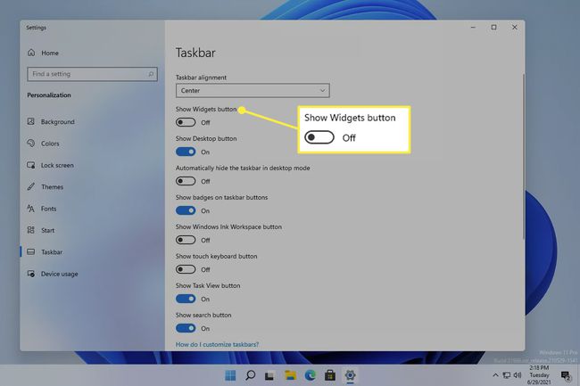 Dezactivați butonul Afișare widgeturi în Windows 11
