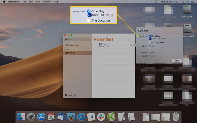 تطبيق Mac Reminder يبرز خيارات التذكير في يوم