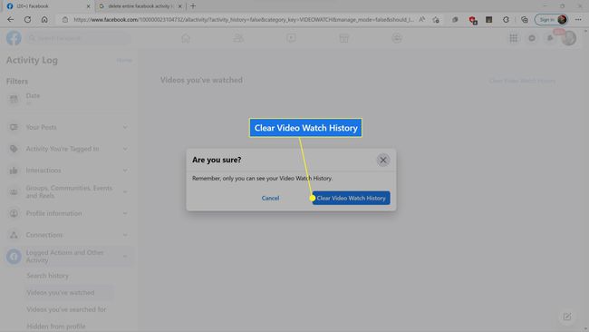 Обришите историју гледања видеа истакнуту у евиденцији активности на Фејсбуку.