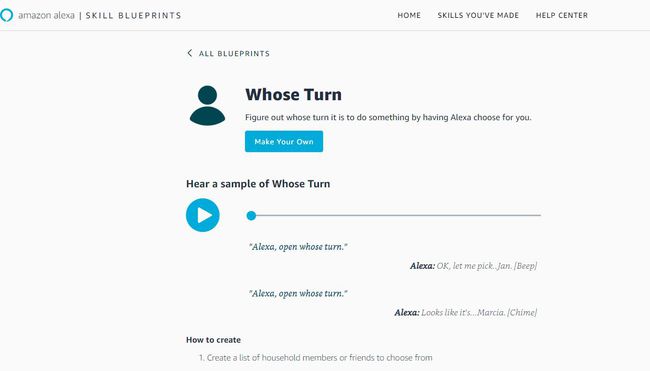 Снимок экрана, показывающий кнопку Make Your Own на чертеже Alexa