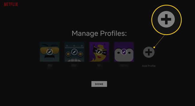 Netflixの[プロファイルの管理]ページの[プロファイルの追加]ボタン