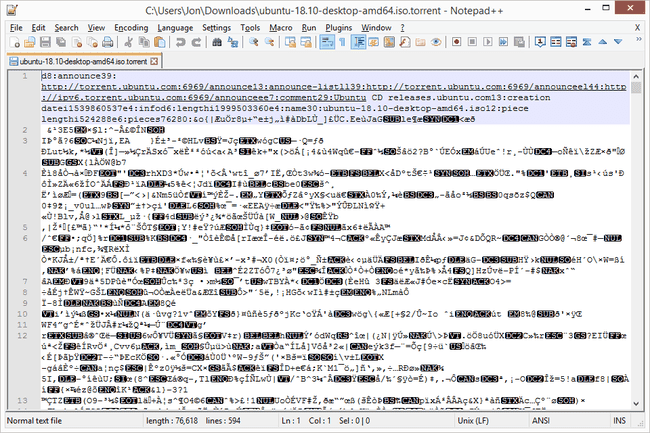Screenshot van de tekst achter een Ubuntu-torrentbestand